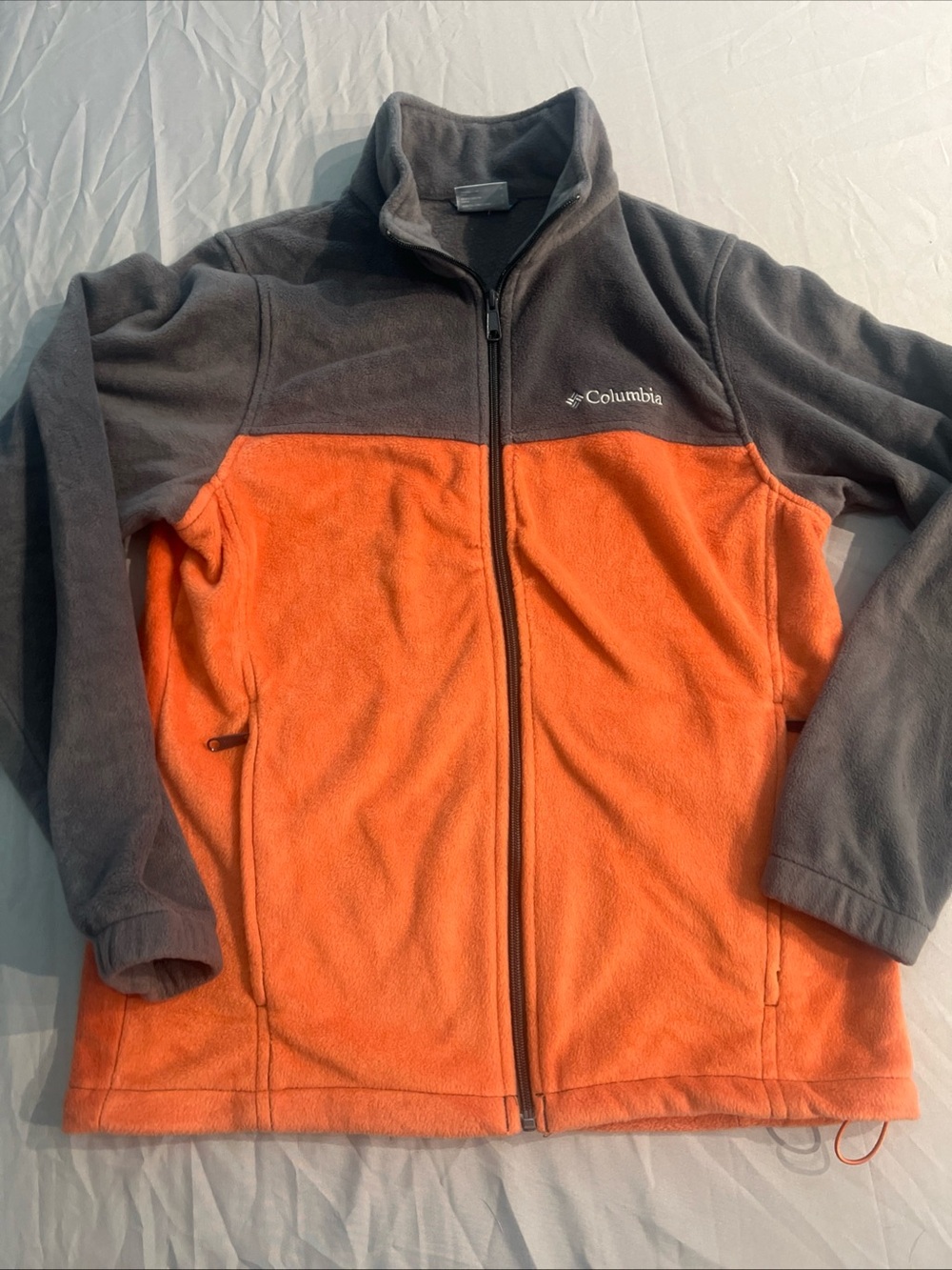 Columbia Fleece Zipper Sweatshirt Jacket Size Small Orange/grey Warm Pockets